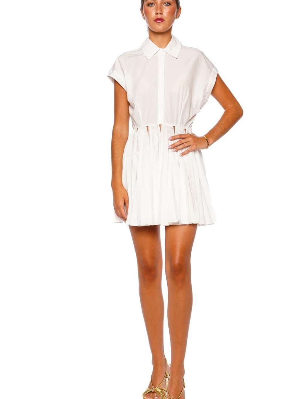 Simkhai Selin Pleated Cut Out Mini Shirt Dress